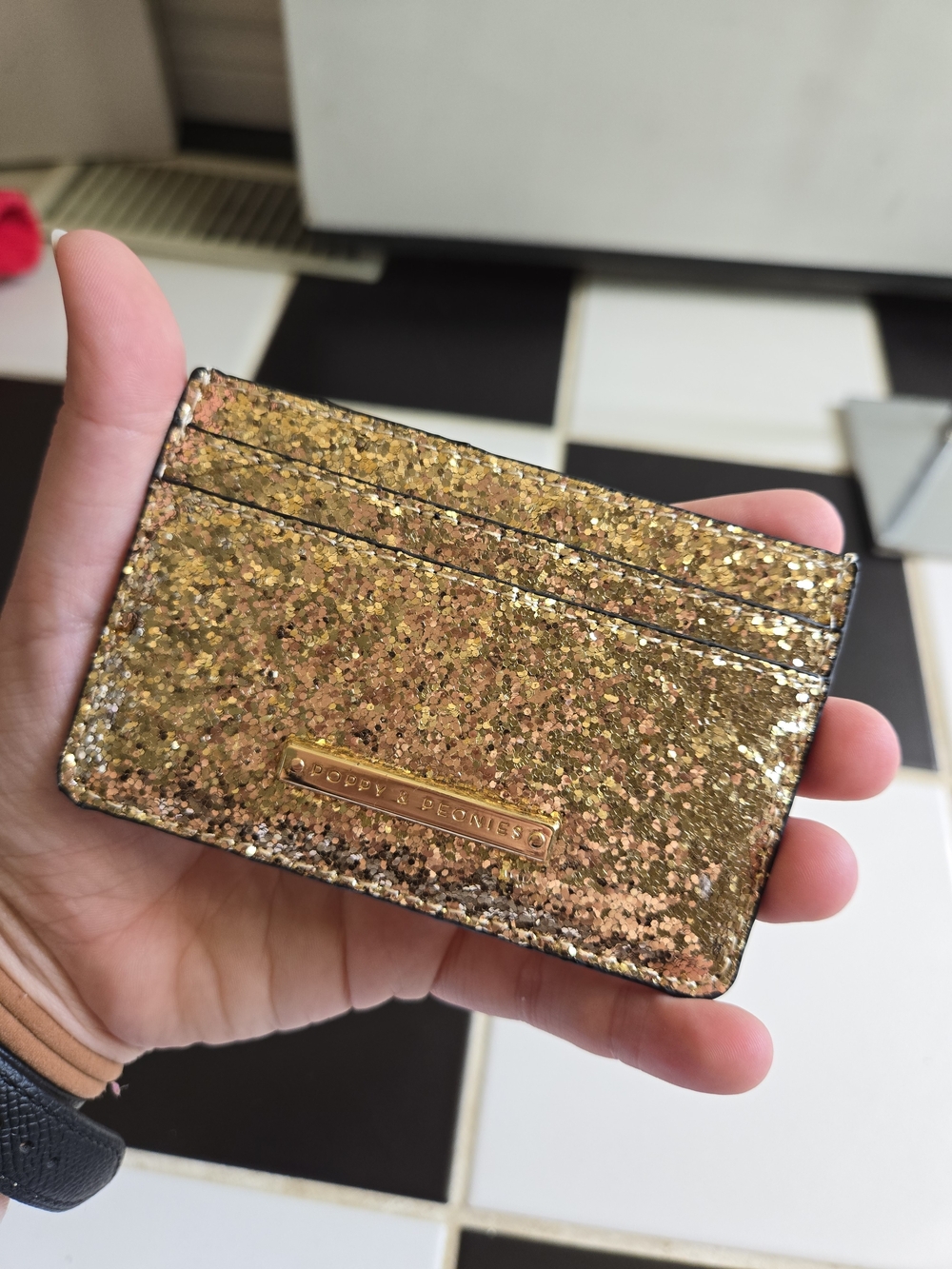 Poppy & Peonies Gold Glitter Card Holder